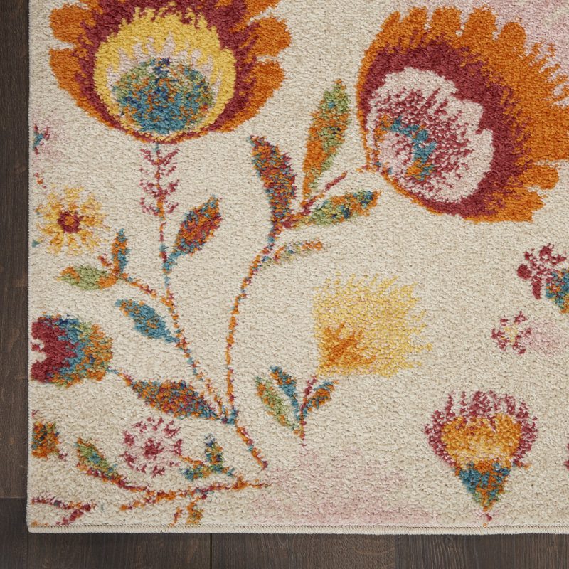 Ivory Multicolor Floral Synthetic 8' x 10' Area Rug