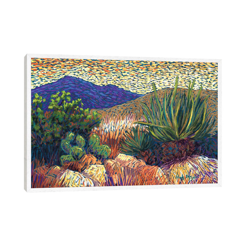 Desert Cactus 1 Piece Painting on Canvas, 66.04cm H x 101.6cm W x 3.81cm D, White Framed Canvas