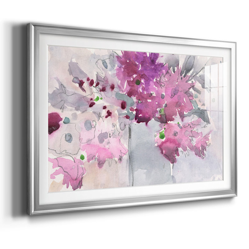 Cadre floral I, impression sur papier, H 27 po x l 39 po x P 1,5 po, Argent