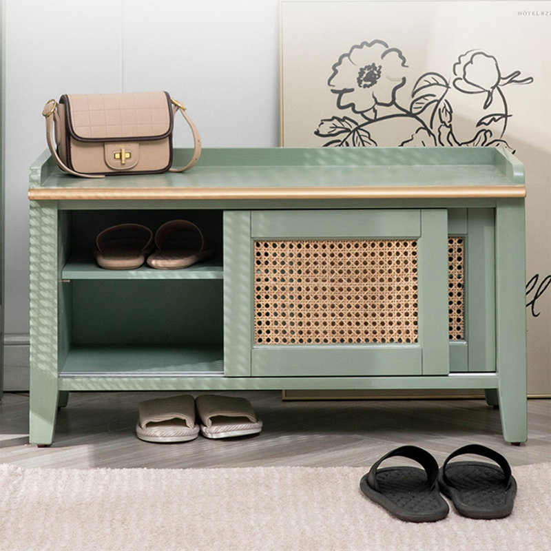 Green Solid Wood Bench