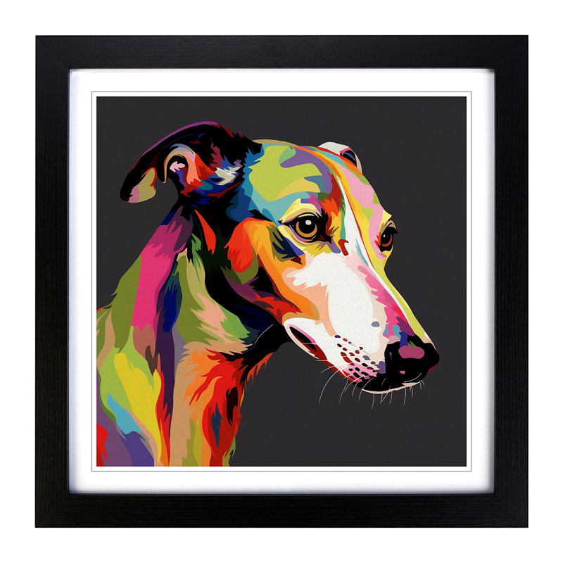 Greyhound Dog Graphic Art - Single Picture Frame Print on Wood, Black