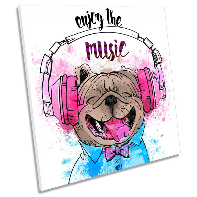 Z6142 Funny Dog Music Headphones Picture - Wrapped Canvas Painting, 91.4cm H x 91.4cm W x 4cm D