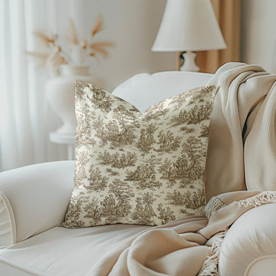 Chestnut Brown Colonial Toile Pillow Cover