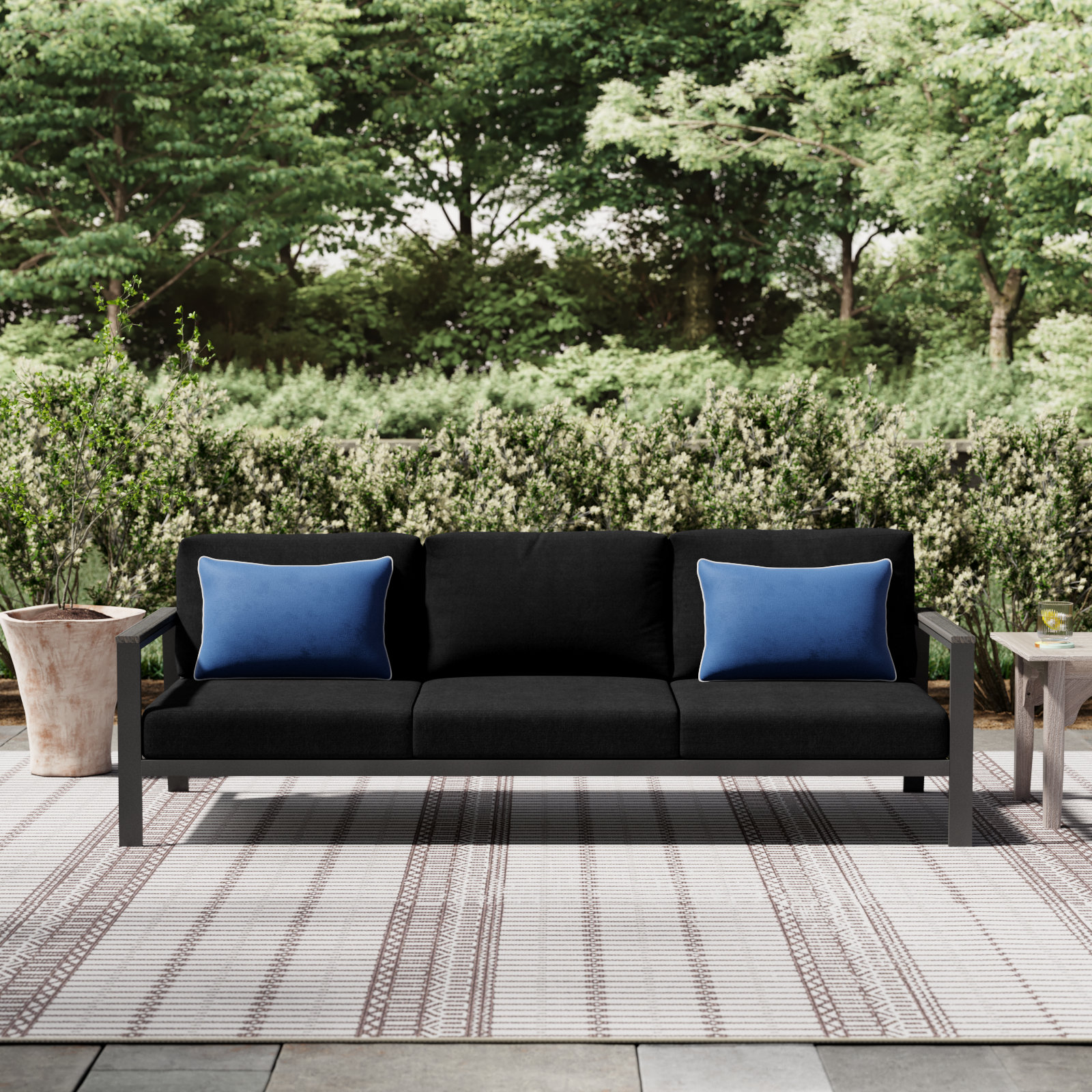 Townsend 80" Sunbrella® Patio Sofa, Canvas Black Sunbrella® Canvas, Yes, Brown