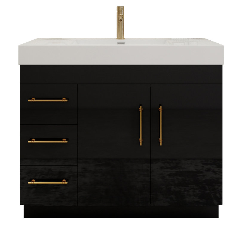 42" Single Bathroom Vanity Set, Glossy Black