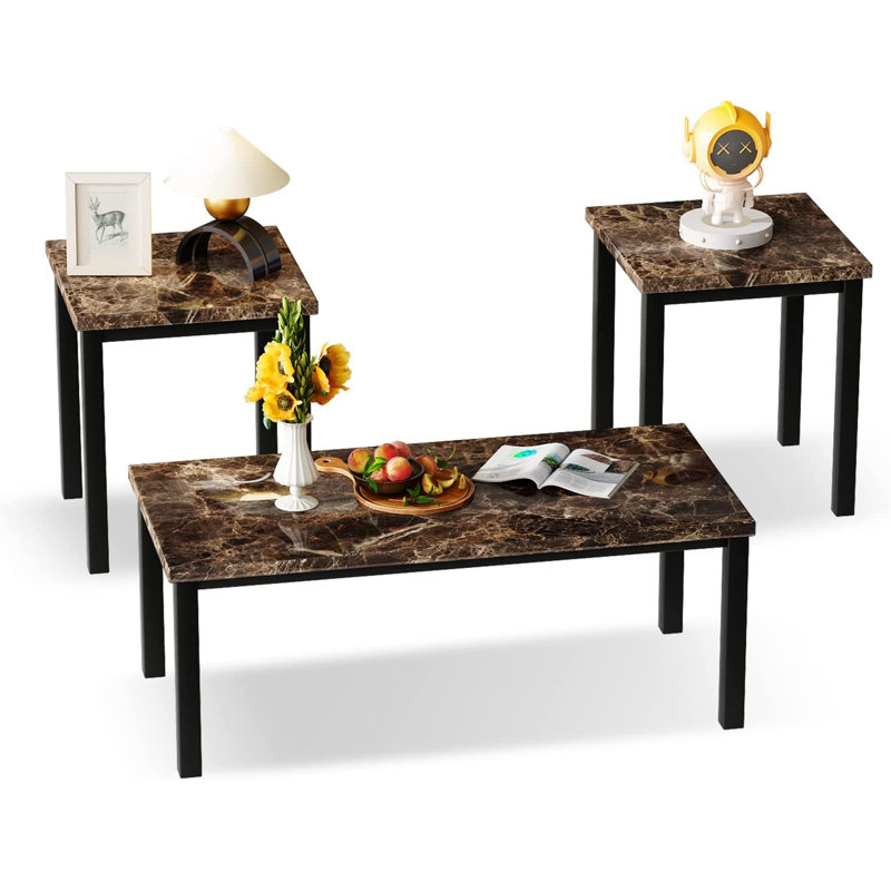 Ensemble de tables basses 3 pièces Aromola, Brun, Brown Marble