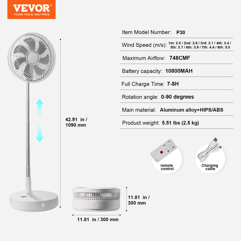 Ventilateur sur pied / sur pied VEVOR, H 42,91 po x l 11,81 po x P 11,81 po