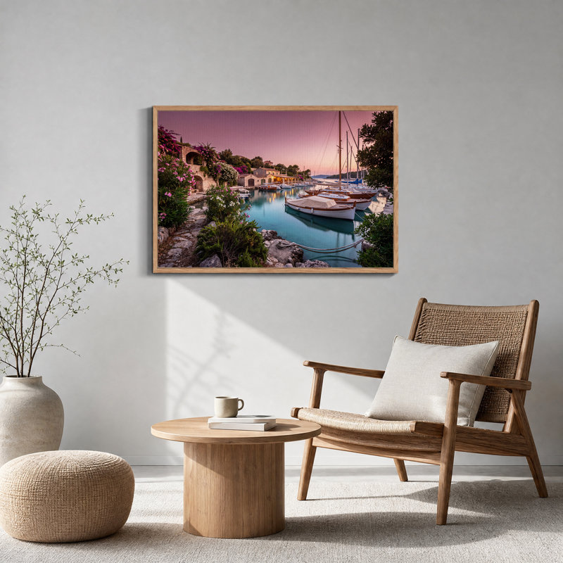 Voiliers amarrés et arche de pierre dans le port au crépuscule - Tableau sur toile, 24"H x36"W