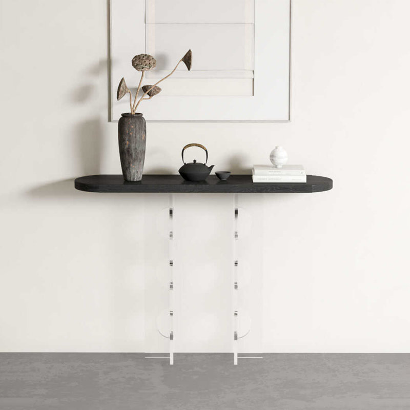 Console moderne en bois massif acrylique, H 31,5 po x l 39,37 po x P 11,81 po, Noir, Clair