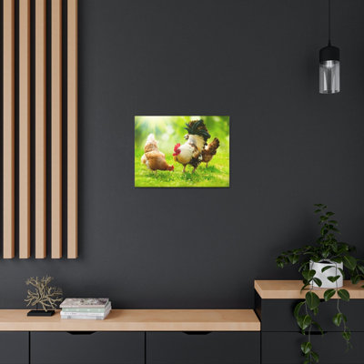 Art mural coq et poulet à la recherche de nourriture