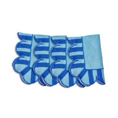 Jardin Embroidered Linen Scalloped Stripe Napkins