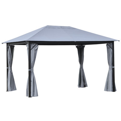 10' X 13' Patio Gazebo, Aluminum Frame, Outdoor Gazebo Canopy Shelter With Netting & Curtains, Garden, Lawn, Backyard And Deck, Gray