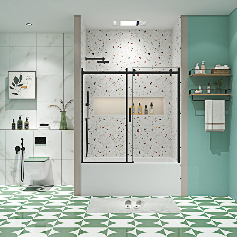 Porte de douche coulissante, Noir mat