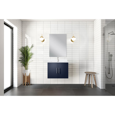 Meuble-lavabo bleu marine l 24 po x P 22 po avec miroir inclus - Rangement spacieux Installation simple et facile à assembler
