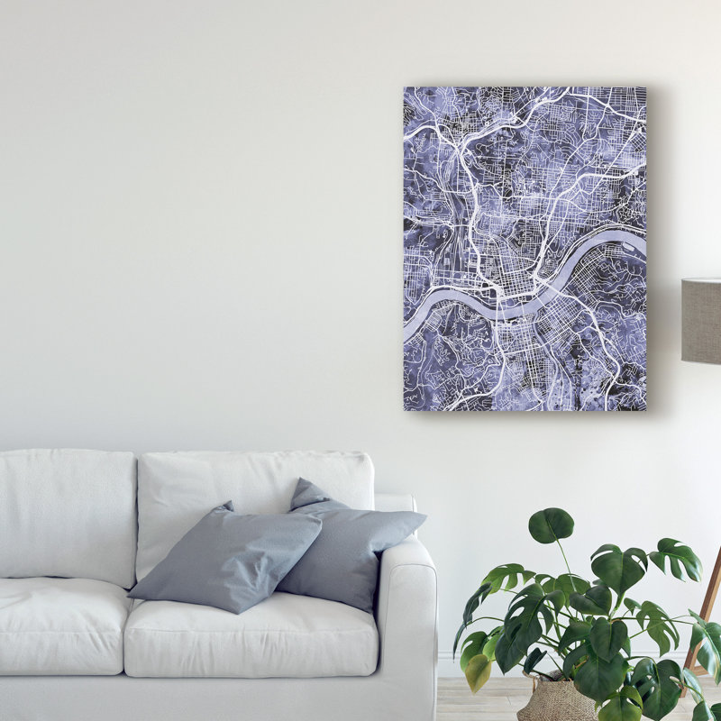 «Cincinnati Ohio City Map Blue» par Michael Tompsett, impression sur toile, H 32 po x l 24 po x P 2 po