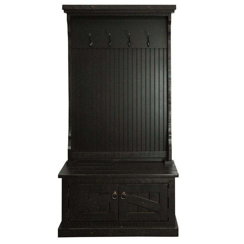 Kinley Hall Tree 37.5'' Wide with Bench and Shoe Storage, Rustic Antique Black