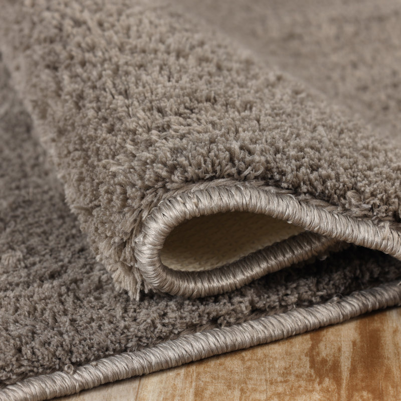 Hemsworth California Shag Solid Polyester Non-Slip Indoor Area Rug or Runner With Foam Backing, Runner 2'7" x 6', Warm Stone