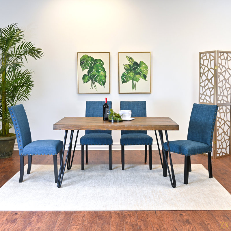 Ensemble de salle à manger 5 pièces, table à manger en épingle à cheveux avec 4 chaises, Bleu
