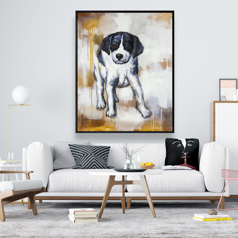 Chiot curieux - décor de toile industrielle avec animaux industriels