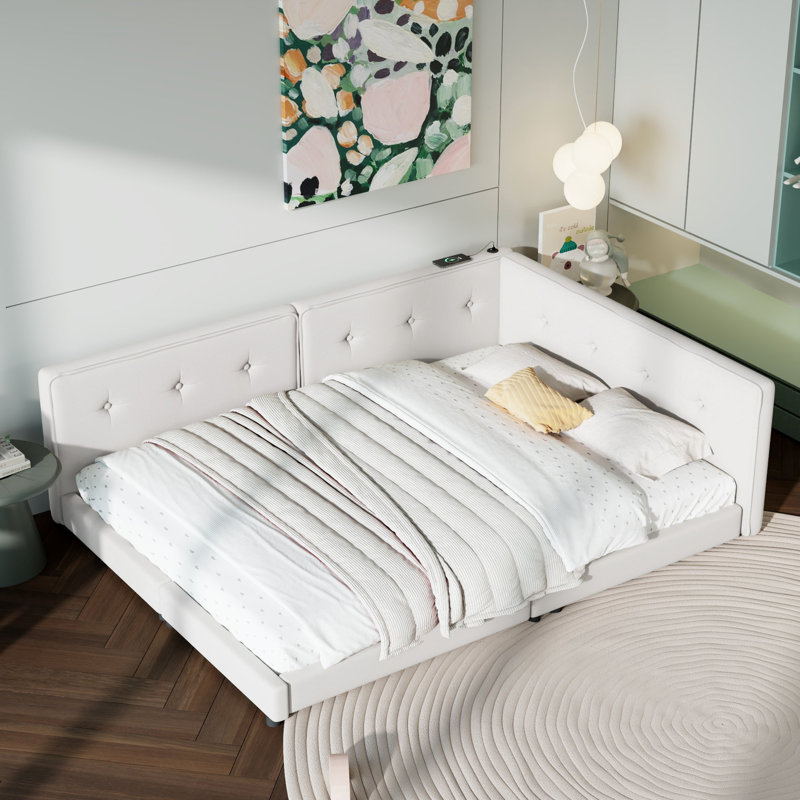 Lit plateforme double tapissier, Complet/Double