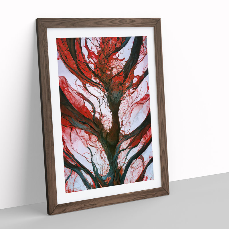 Tree Abstract Art No.5 - Wall Art, 48cm H x 36cm W, Walnut Framed, White