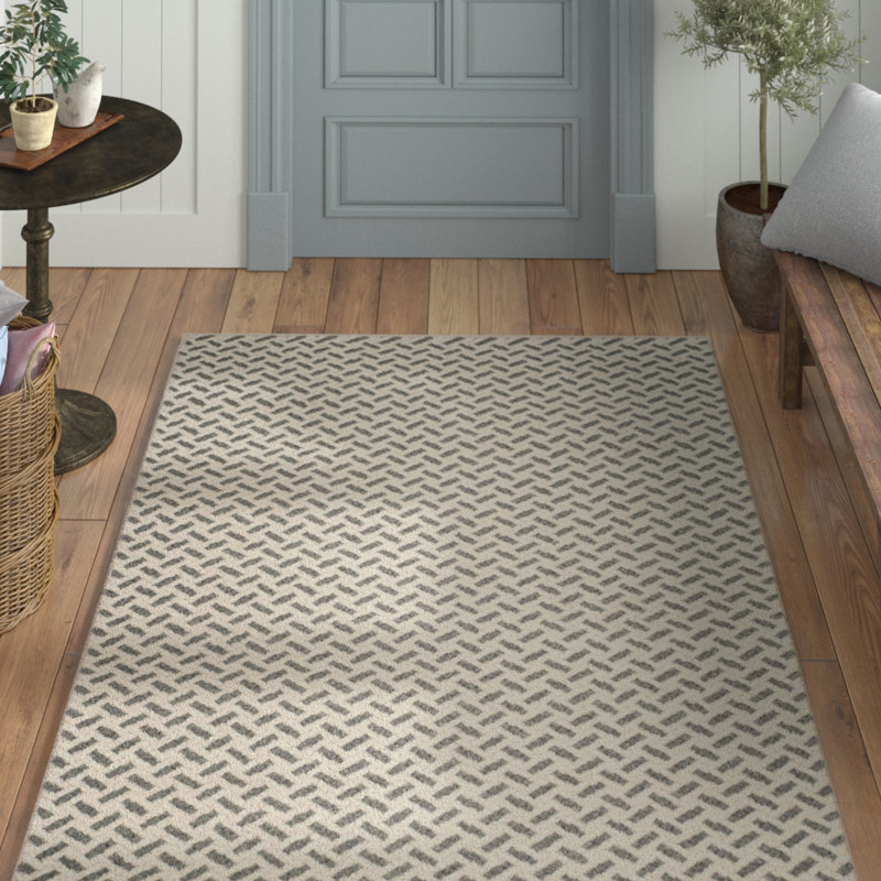Tapis gris / ivoire en laine tissé à la main Huberty Huberty, Rectangle 5 pi x 8 pi