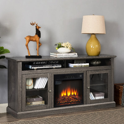 Meuble télé avec foyer de 18 po, noyer foncé pour console de télévision foyer et rangement de 65 po, pour téléviseur de 65 po, l 60 po x P 15,46 po et tablettes