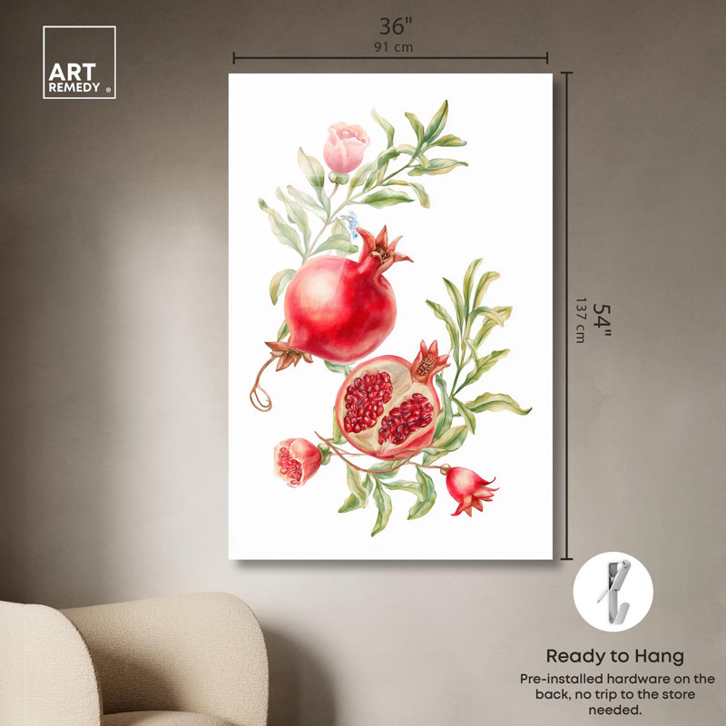 «Pomegranate Bloom II», reproduction d'art sur toile par Art Remedy, H 54 po x l 36 po