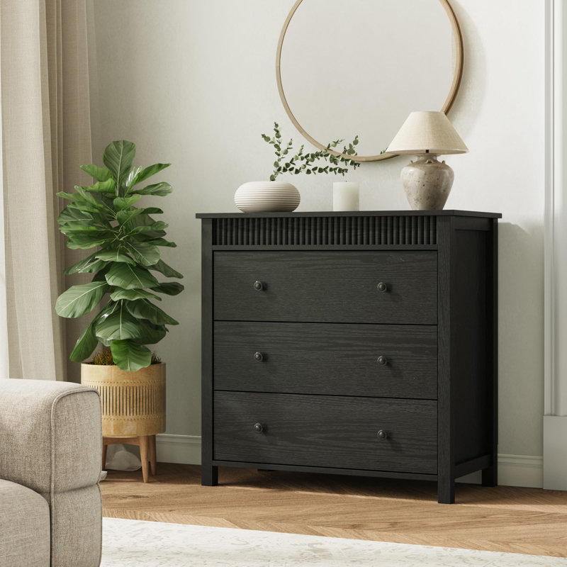 Table de chevet 31,5 po à 3 tiroirs, table de chevet moderne en bois pour chambre à coucher, ensemble anti-basculement inclus