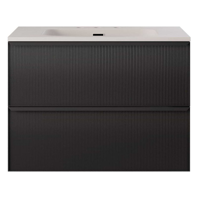 Astor 42" Single Vanity With Integrated White Solid Surfacetop, Black, 30"