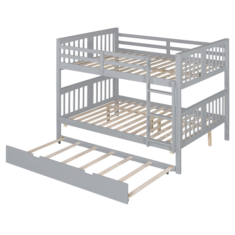 Full Over Full Bunk Bed With  Trundle And Ladder-Gray(Old SKU: LT000204AAE)