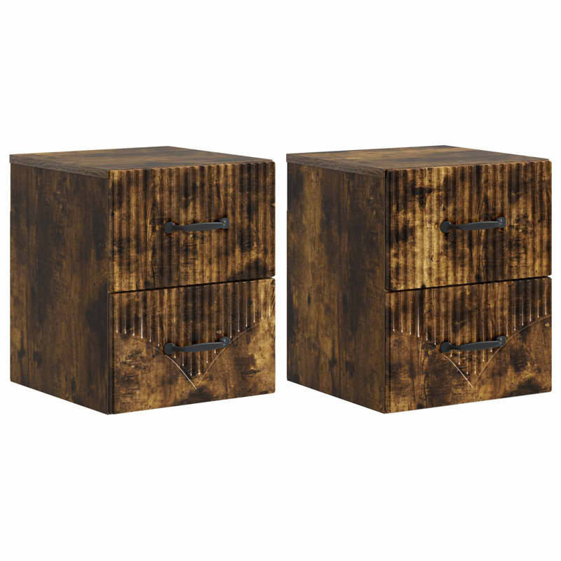 34.5cm W Manufactured Wood Bedside Table, Smoked Oak