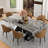 9 - Piece Marble Dining Table Set with 110” Rectangular Extendable Sintered Stone Top 8 Leather Chairs-983694613-984052888
