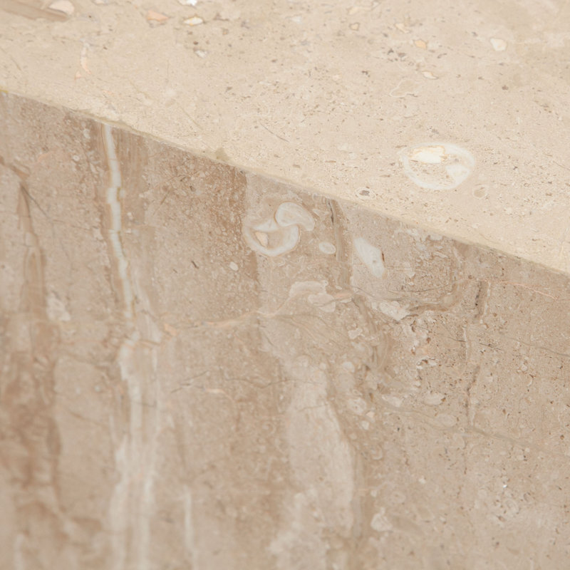 Beige Marble Square Pedestal End Table