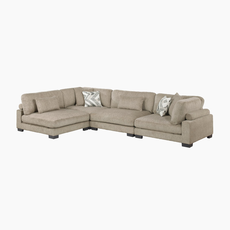 Canapé modulaire moderne en microfibre de 135 po avec coussins réversibles et 6 coussins Brinsley, Microfibres brunes