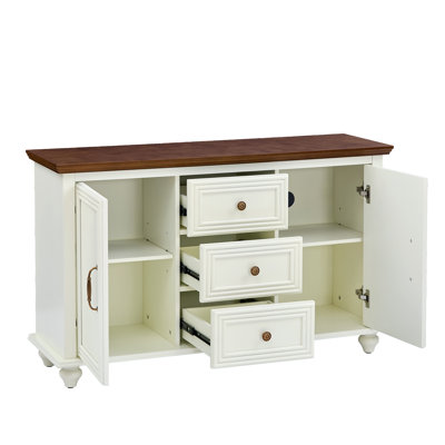Mid Century Modern Sideboard Buffet Cabinet with Spacious Storage, 2 Doors, 3 Drawers, Ideal for Kitchen, Dining, and Living Room, Brown and White