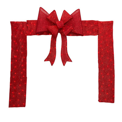 Décoration de porte de Noël 8 pi avec DEL rouge et arc
