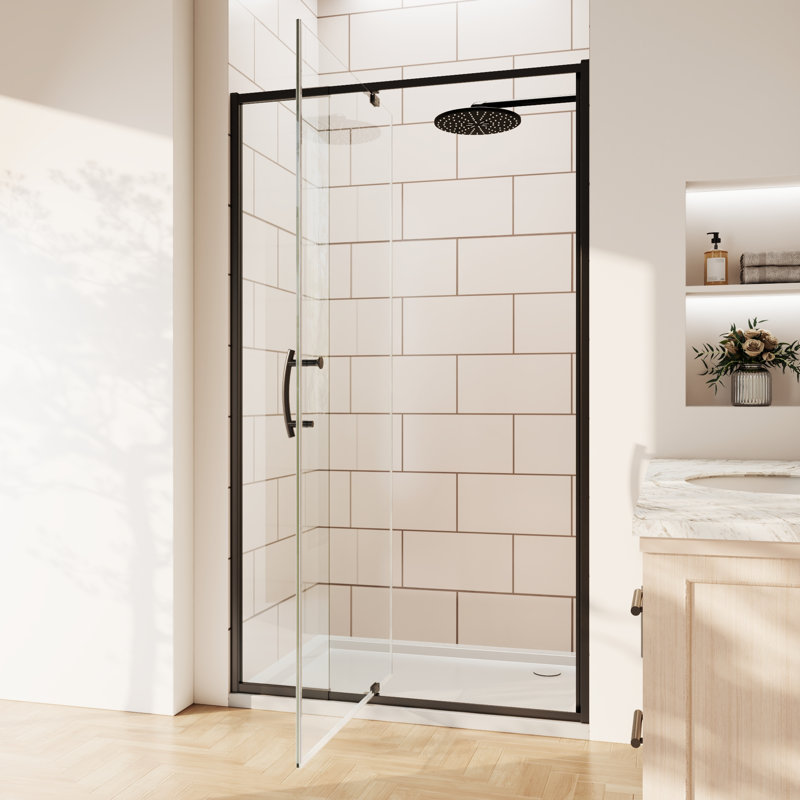 privdr 38"-42" W X 71" H Pivot Swing Framed Shower Door with 1/4" Tempered Clear Glass, Matte Black