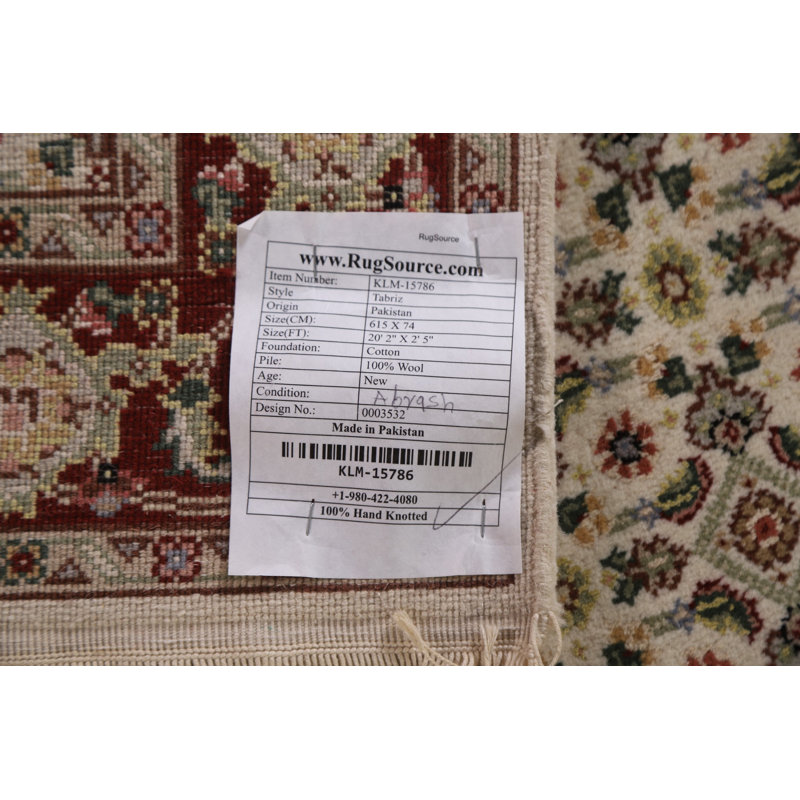 Tapis de couloir entièrement en laine Tabriz fait à la main 2 x 20