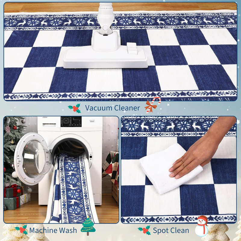 Runner Rug, Checkered Christmas Rugs for Holiday Decor, Non Slip Low Pile Washable Rug for Kitchen, Entryway, Living Room, Bedroom, 
