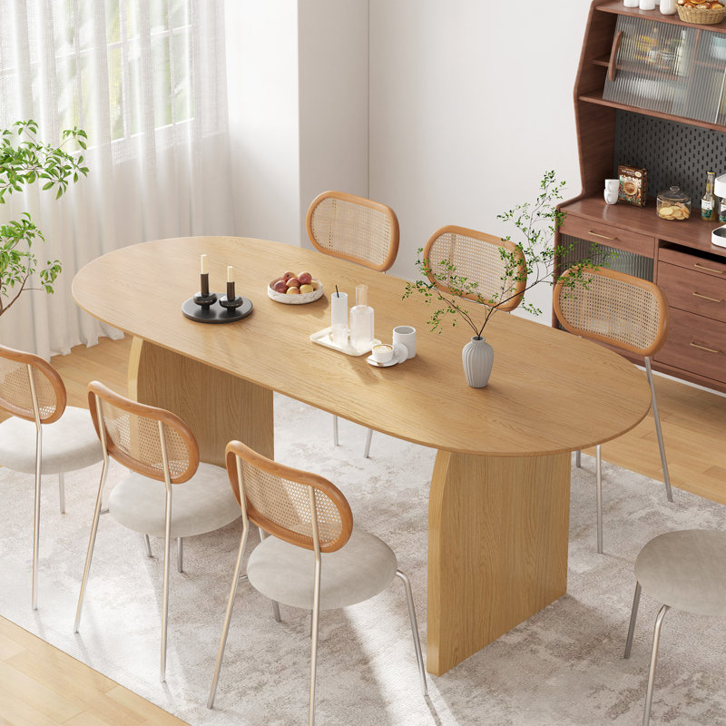 Oval Wood Dining Table Double Pedestal Kitchen Table, Natural Wood, 30" H x 79" L x 33.5" W