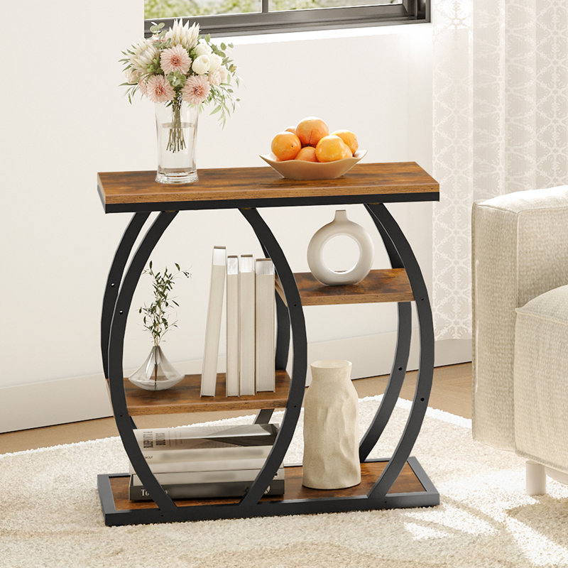 Table de bout étroite 26,4 po avec tablettes pour le salon