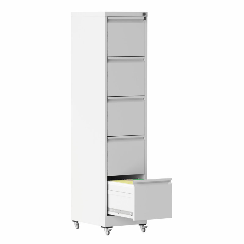 Metal Storage Cabinet With 5 Drawers, Vertical File Cabinet With Lock For Home Office, White