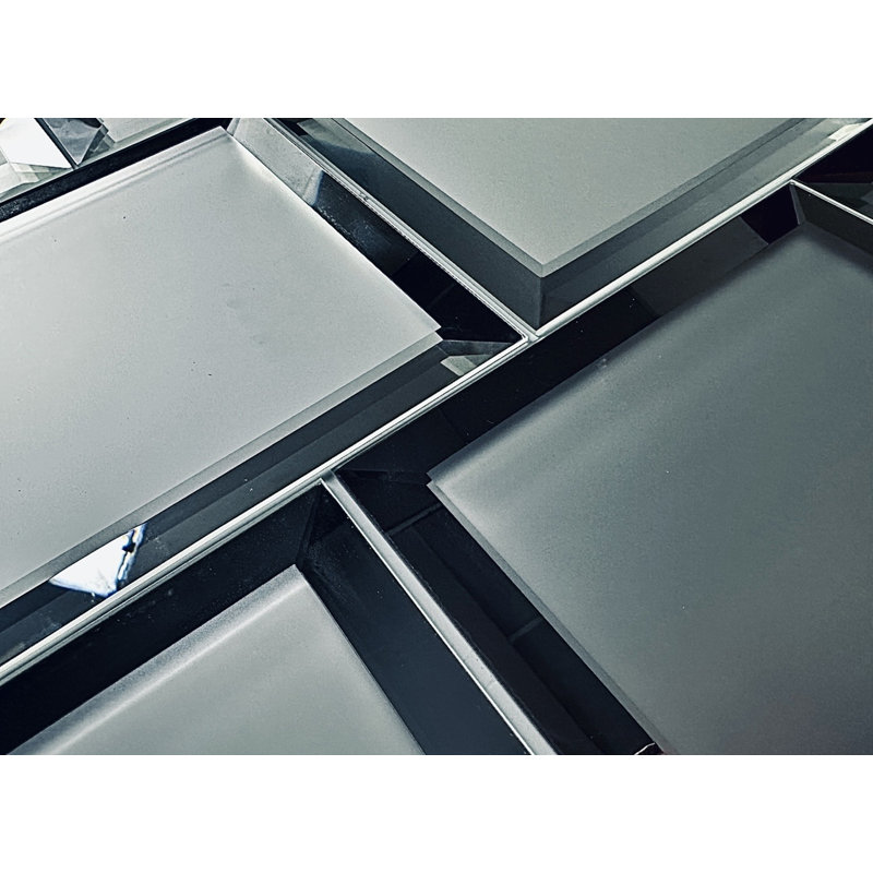 Carrelage mural carré décoratif en verre biseauté grand format à miroir givré 8 po x 8 po Frosted Reflections, Graphite