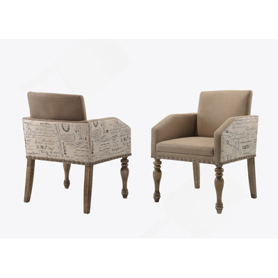 Birmingham Script Printed Driftwood Finish Dining Arm Chair, Set Of 2