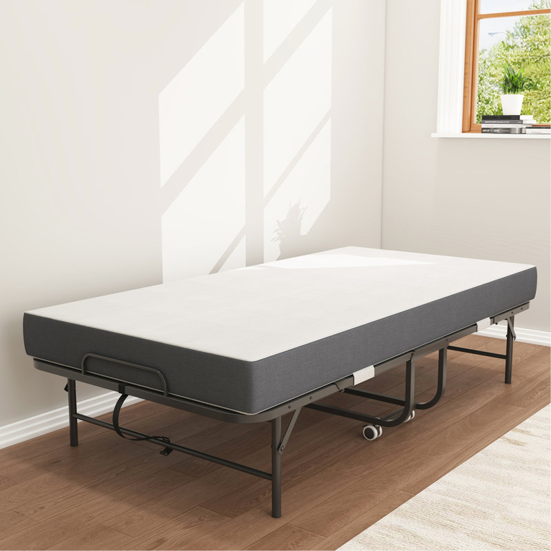Lit d'invité pliant de 75 pouces de long pour adultes de grande taille, 5 matelas en mousse à mémoire de forme, capacité de 450 lb, portable et peu encombrant, structure moderne extra simple, structure en métal robuste, pliage facile à rouler, économie