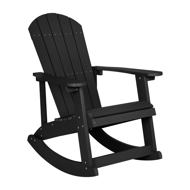 Black 5-Piece Poly Resin Adirondack Rocking Patio Set