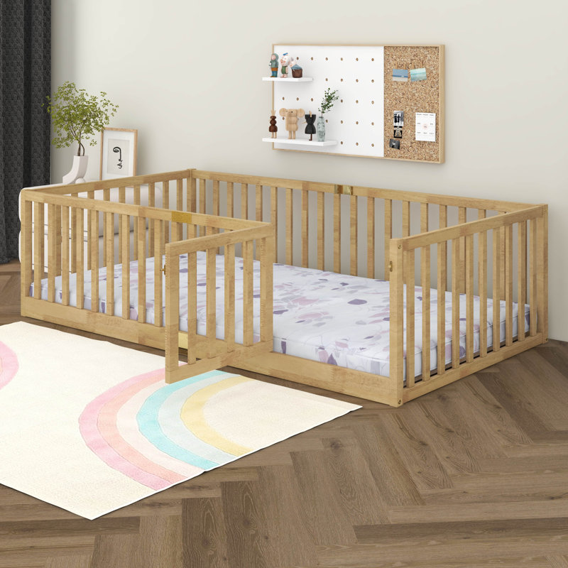 Lit sur pied avec rails hauts, structure de lit en bois massif, Lit simple