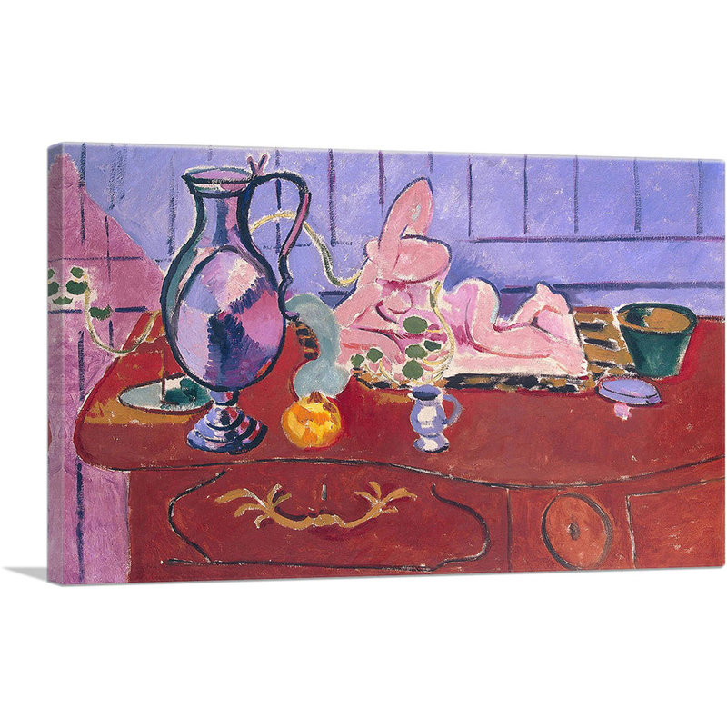 Statuette rose et cruche sur une commode rouge 1910 par Henri Matisse - reproduction d'art sur toile tendue