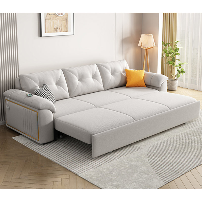 Canapé inclinable en lin mélangé couleur crème avec structure en métal pour chambre et salon